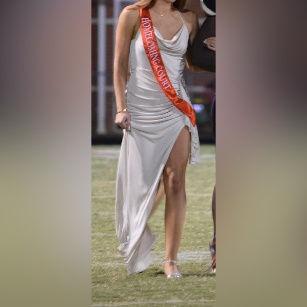 Long Gold/Tan Sparkly Dress w/ Slit